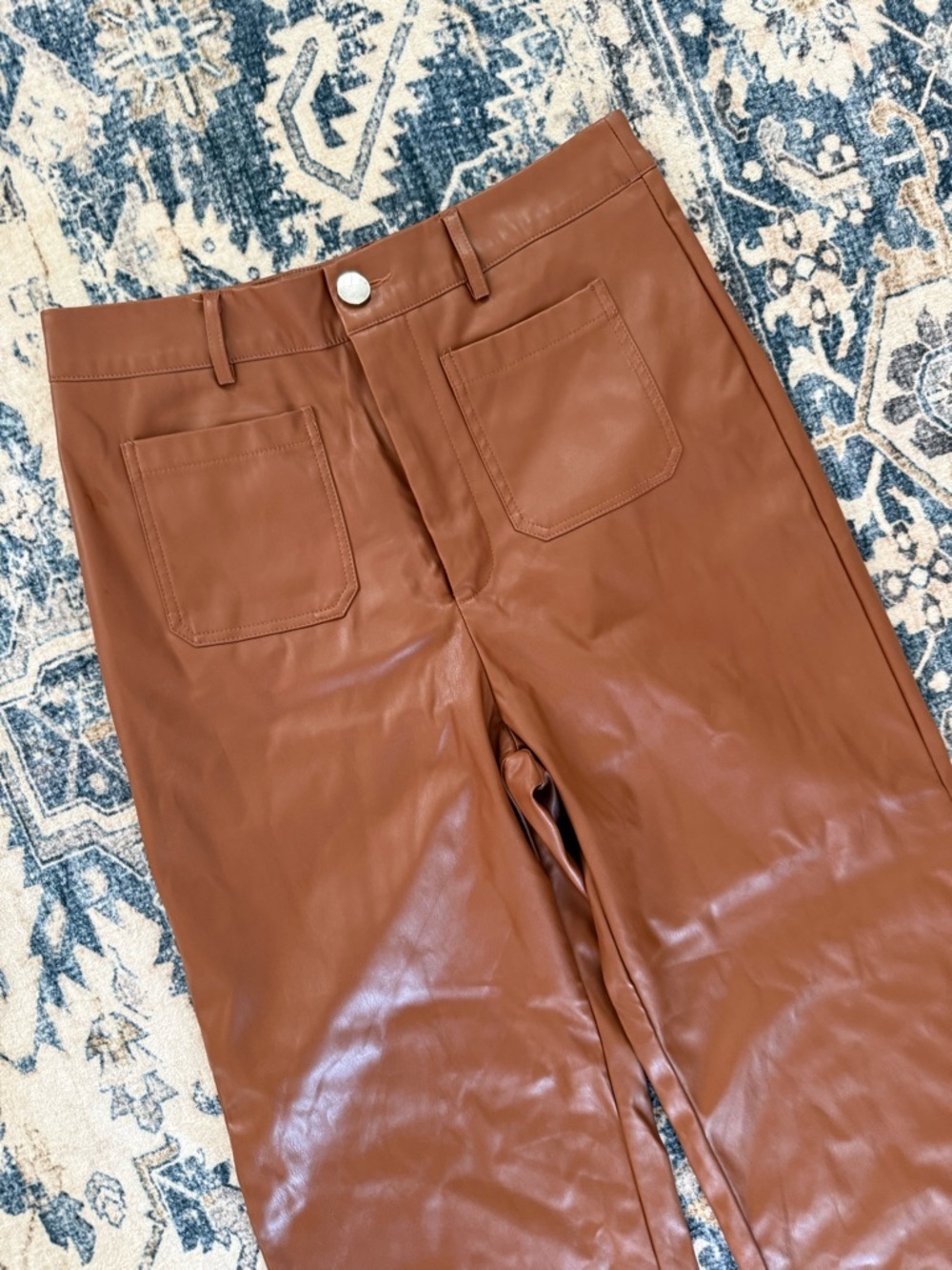Emery Rose NWOT Faux Leather Wide Leg Pants - Cognac Brown - Picture 4 of 10